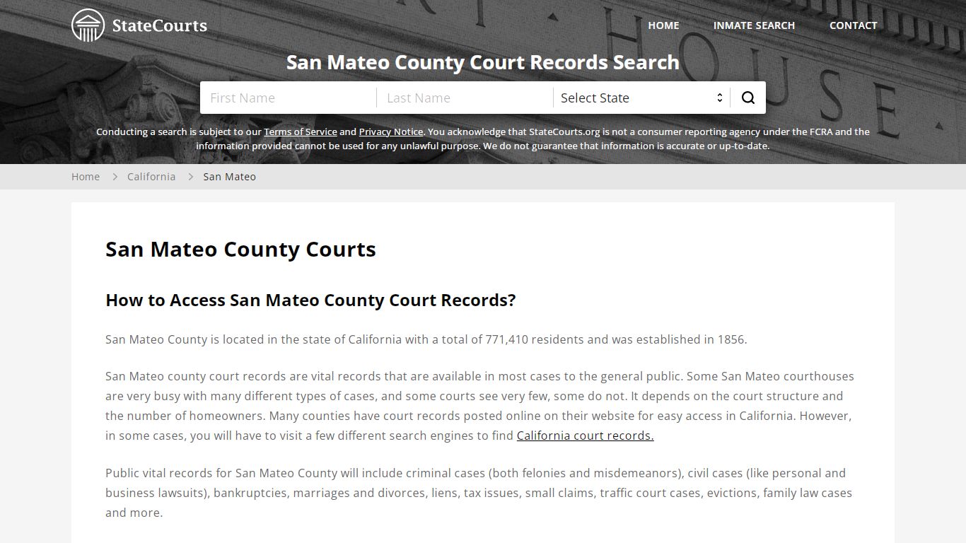 San Mateo County, CA Courts - Records & Cases - StateCourts