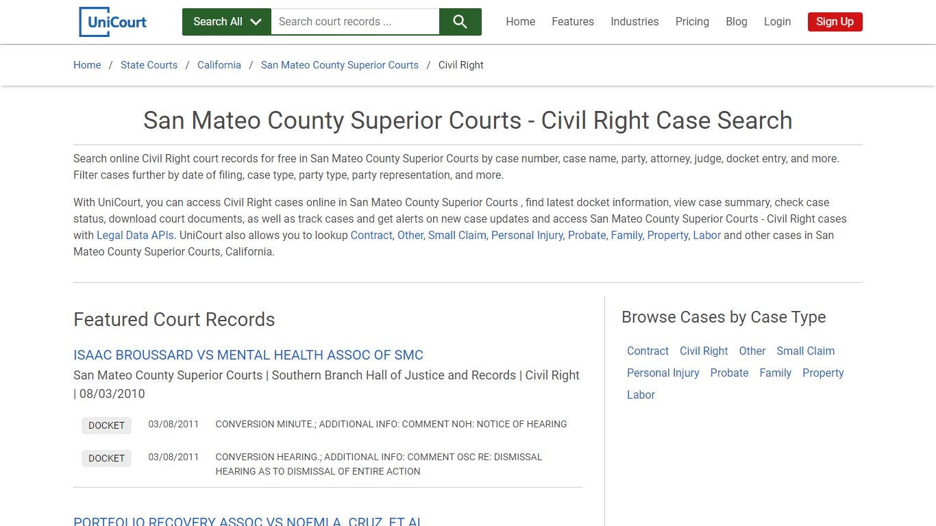 San Mateo County Superior Courts - Civil Right Case Search